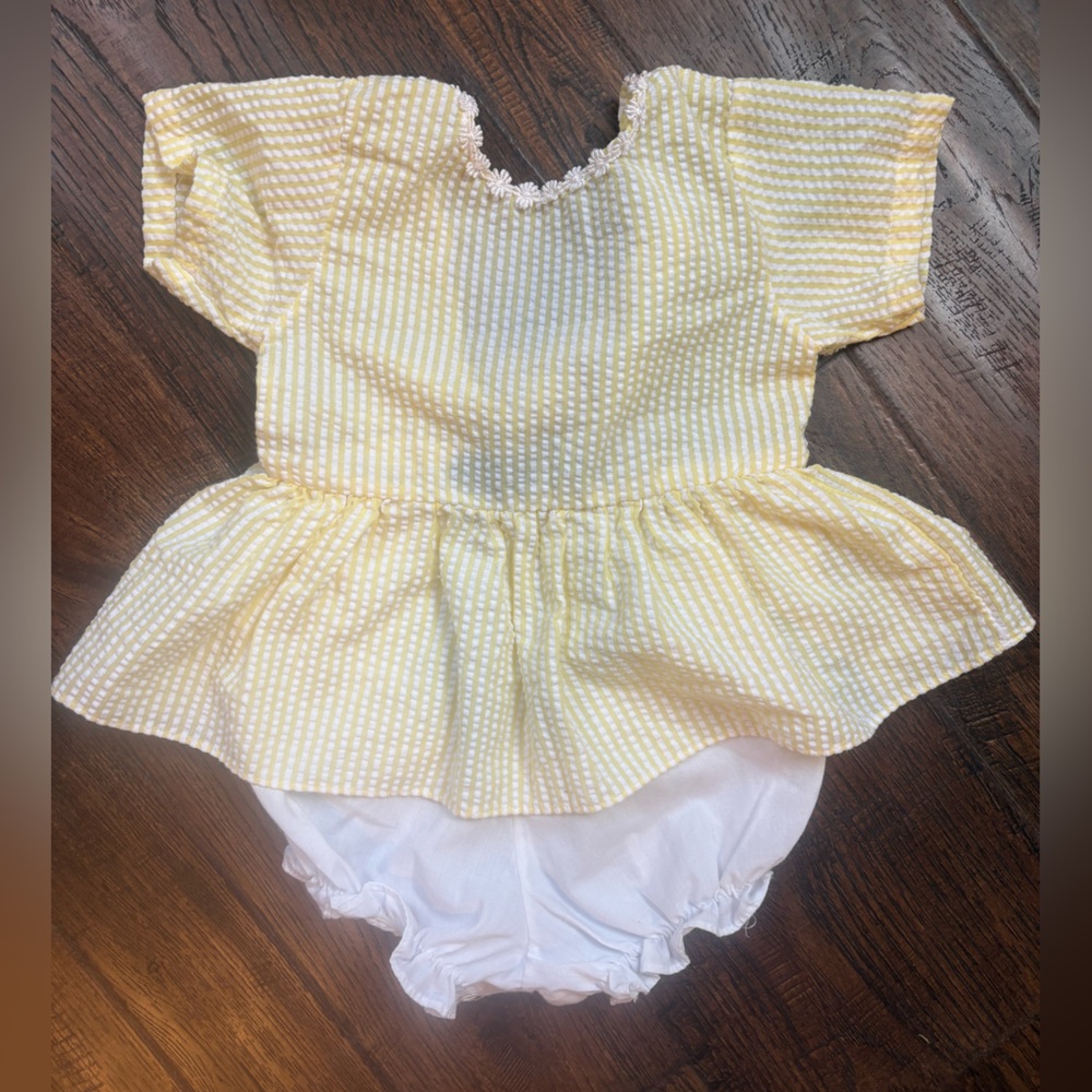 Vintage Infants Center Aisle Spring Yellow and White Checkered Dress/Romper